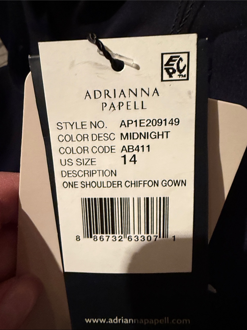 NWT Adrianna papell one-Shoulder chiffon navy formal maxi wedding guest MOB MOG - Picture 5 of 8
